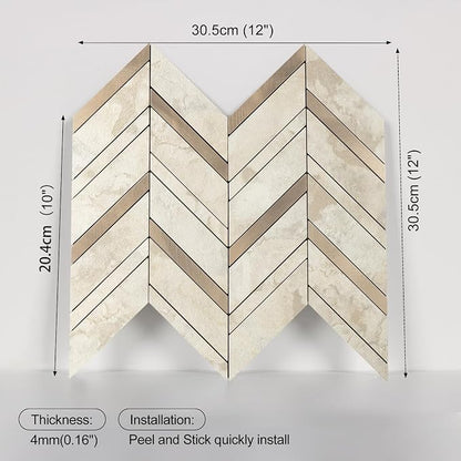 Yipscazo 10-Sheet Herringbone Backsplash Peel and Stick Tile, Light Beig Stone PVC Stick on Backsplash for Kitchen, Waterproof Self Adhesive Wall Tile for Bathroom