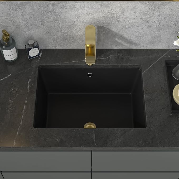 Sarlai Undermount Bathroom Sink - 20 x 14 inch Black Vessel Sink Undermount Sink Rectangular Modern Ceramic Rectangle Vanity Art Basin with Overflow, Interior Dimension 17-1/8 x 11-4/5x 4-1/2 Inch