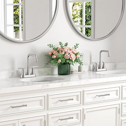 Bathroom Sink Faucet, Hurran 4 inch Brushed Nickel Bathroom Faucets for Sink 3 Hole with Pop-up Drain and Supply Hoses, 2-Handle Centerset Faucet for Vanity RV Farmhouse, 2 Pack