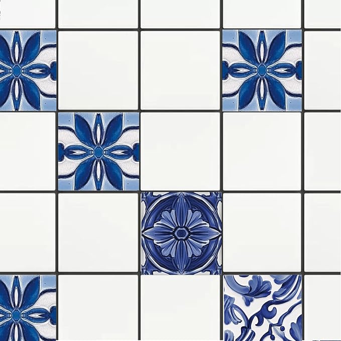 CHGCRAFT 36PCS Blue Relief Peel and Stick Tile Stickers Mosaic Style Removable Wall Decals Self Adhesive Tile Wallpaper for Kitchen Bathroom Toilet Living Room, 4x4 Inches