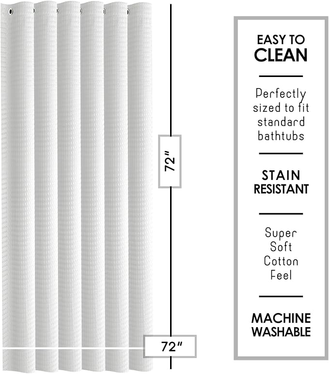 Clara Clark White Shower Curtain - Hotel Quality Waffle Fabric Bath Curtain 72x72, Heavy Duty Waterproof Shower Curtains for Bathroom