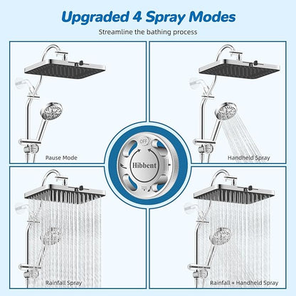 Hibbent cUPC Certified High Pressue 13'' Rainfall Shower Head with 5-Spray | Shower Heads with Handheld 10-Spray Combo, All Metal Easy Reach 4-way Diverter Extension Arm, 71'' Hose & Holder, Chrome