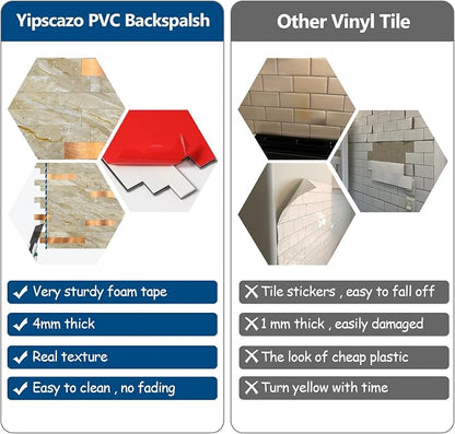 Yipscazo 1 Sheet Peel and Stick Stone Metal Tile Backsplash, Stick on Tiles for Backsplash Kitchen, Bathroom, Laundry Room, Camper, Fireplace (12'' X 12'', Polished Beige)