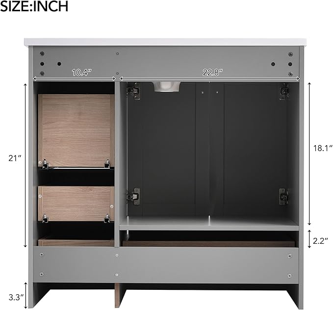Harper & Bright Designs 72" Bathroom Vanity Set with Double Sink, Vanity Cabinet with 4 Cabinet Doors and 8 Drawers, Solid Wood Bathroom Cabinet with Ceramic Basin for Bathroom, Grey