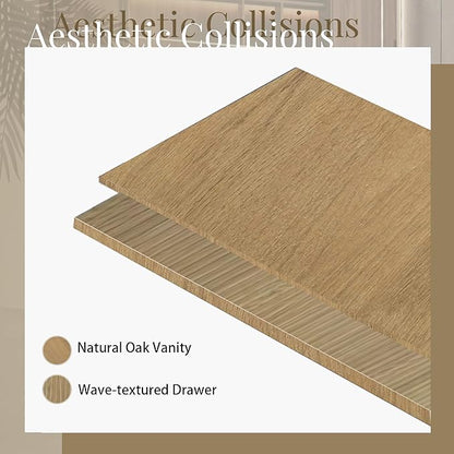 36 Inch Floating Bathroom Vanity with Sink, Modern Oak Wall Mounted Floating Vanity with Glossy Resin Sink, Soft Closing Drawer, Fully Pre Assembled Bathroom Vanity, Natural Oak