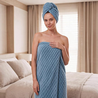 REDKISS Blue Gray Microfiber Bath Towel Large, 31”x 61” 4 Pack | Super Absorbent, Quick Dry, Super Soft, Lint Free, Fluffy Towel for Bathroom, Spa, Gym, Travel, Dorm, Ideal Everyday Use