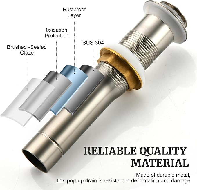 Pop up Sink Drain Stopper for Bathroom Vessel Vanity Sink Art Basin Brushed Nickel, Small Cap Without Overflow, Metal Pop-up Drain Strainer with Detachable Basket Stopper | Pop Up Drain, Made of Metal, Small Cap, with Detachable Basket Stopper, Drain F...