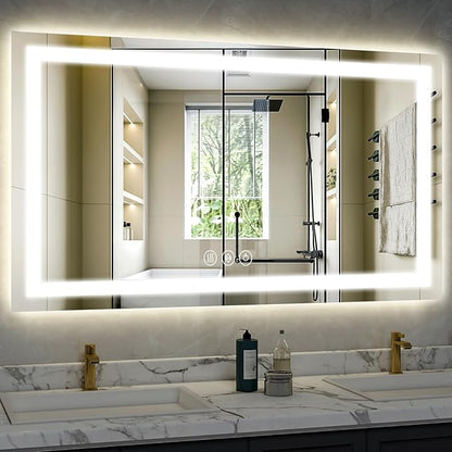 XRAMFY 40"X60"LED Bathroom Mirror, Backlit + Front Lit Wall Mirror | LED Bathroom Mirror with Lights for Wall, 3 Colors, Anti-Fog, Dimmable Brightness, Tempered Glass