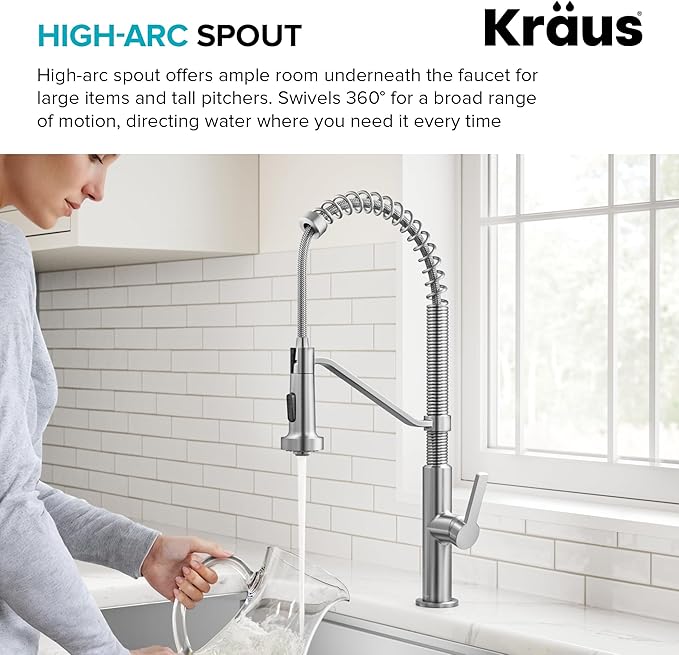 KRAUS Oletto Commercial Style 2-Function Single Handle Pull Down Kitchen Faucet in Spot-Free Stainless Steel, KPF-2643SFS