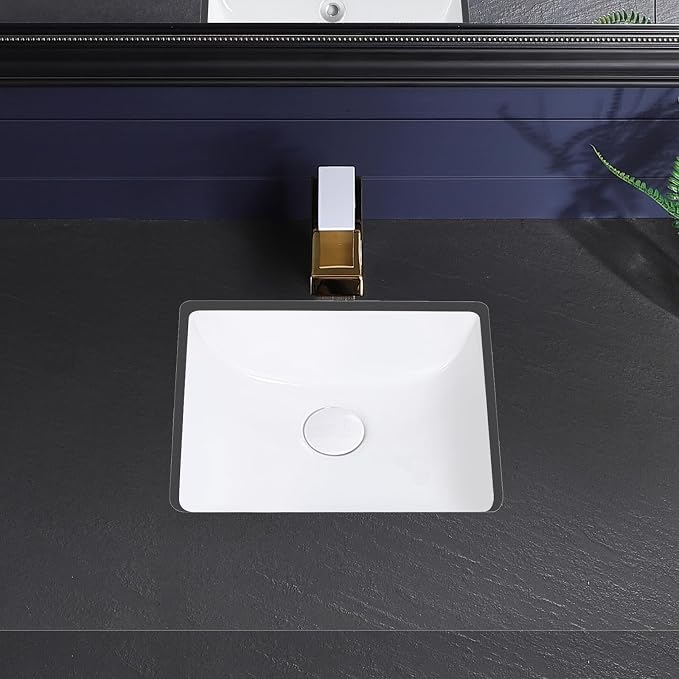 Small Undermount Bathroom Sink 14x13 Inch Vessel Sink White Porcelain Ceramic Under Counter Lavatory Vanity Sink Basin Rectangular Undermount Sinks with Overflow