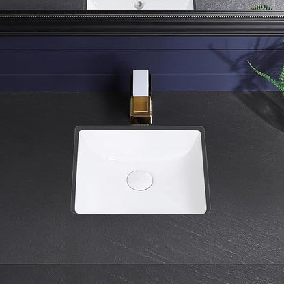 Small Undermount Bathroom Sink 14x13 Inch Vessel Sink White Porcelain Ceramic Under Counter Lavatory Vanity Sink Basin Rectangular Undermount Sinks with Overflow