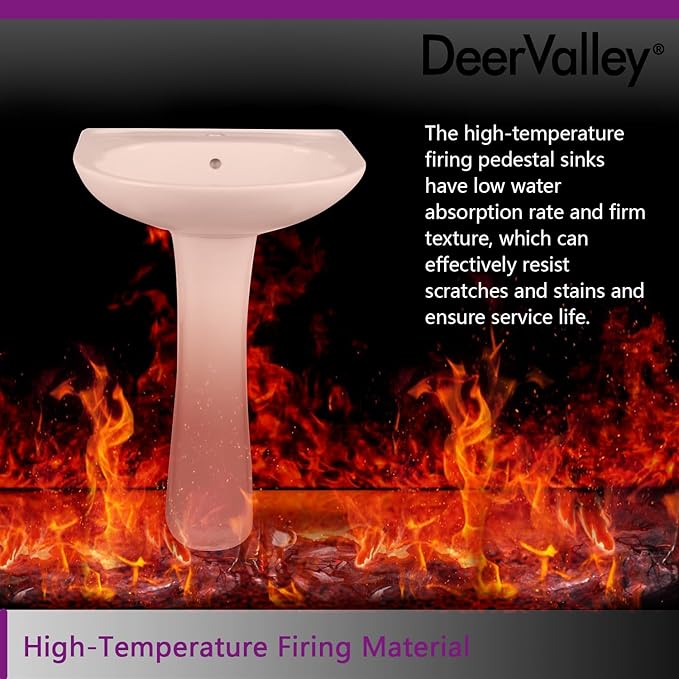 DeerValley Ally 20x16.54 Inch U-Shape White Ceramic Pedestal Sink with Overflow, Modern Bathroom Pedestal Sink, DV-1P525
