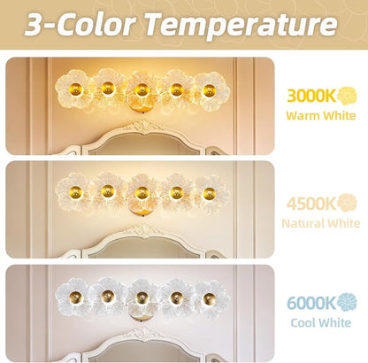 27" Bathroom Light Fixtures,Vanity Lights,Bathroom Vanity Light | 5 light,3CCT,LED,Daisy,Wall Sconces,Girly,Floral,Elegant,Fancy,for Restroom,Living Room,Bedroom,Mirror