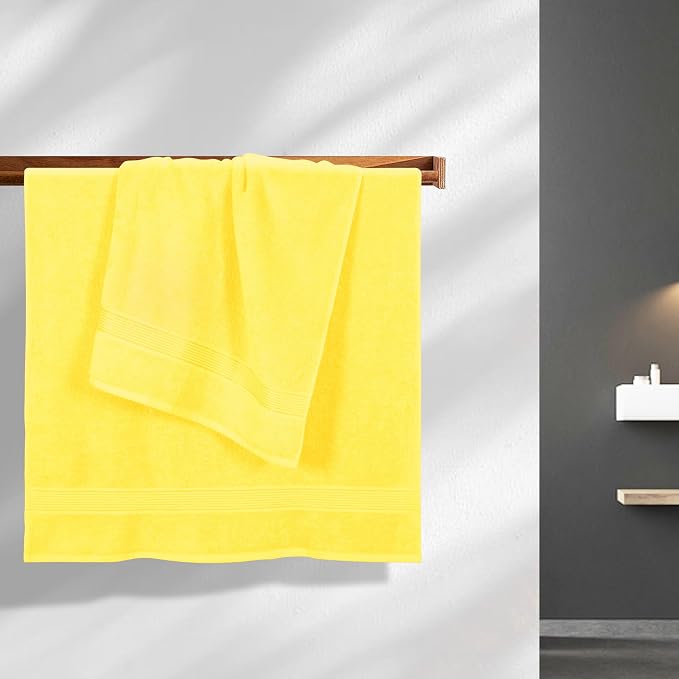 Cotton 2 Pack Oversized Bath Towel Set 28x55 inches, Large Bath Towels, Ultra Absorbant Compact Quickdry & Lightweight Towel, Ideal for Gym Travel Camp Pool - Yellow