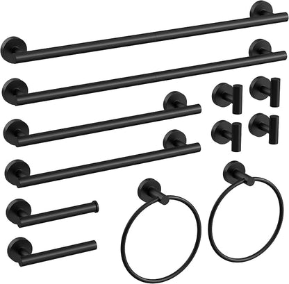 12 Pcs Matte Black Bathroom Hardware Accessories Set SUS304 Stainless Steel | Bath Towel Bar Set, Toilet Paper Holders, Towel Rings Racks, Robe Towel Hooks by HOMEMYSTIQUE