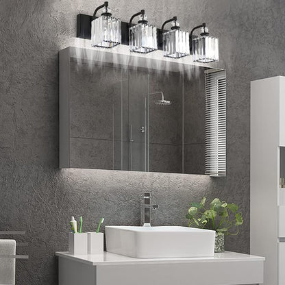 Ralbay Black Crystal Vanity Light 4 Light 31.5''Modern Matte Black Bathroom Wall Light Fixtures Over Mirror Bathroom Vanity Lights