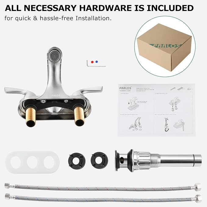 Brushed Nickel Bathroom Faucet 4 Inch Centerset for Lavatory Sink | Mid Arc, 2 Handle Lead-Free RV Bathroom Faucet with Metal Pop Up Drain Supply Lines, for 2 or 3 Hole Lavatory Utility Sink