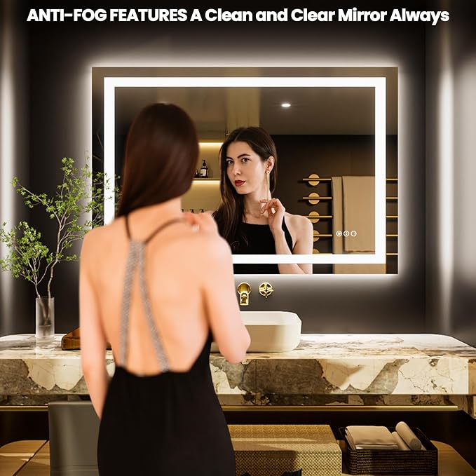 LOAAO 50"X36" LED Bathroom Mirror with Lights, UL Listed | Anti-Fog, Dimmable, 3 Color Temperature, Backlit + Front Lit, Memory Function, Tempered Glass