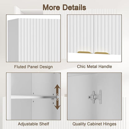 ChooChoo Bathroom Wall Cabinet, Laundry Room Cabinet with 2 Fluted Doors | Kitchen Storage Cupboard Cabinet with Adjustable Shelf, Fluted Wall-Mounted Medicine Cabinet for Kitchen, Garage, White