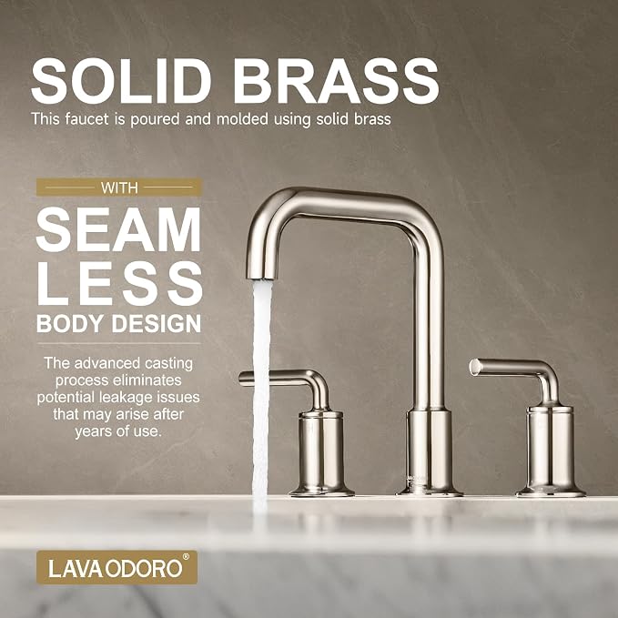3 Hole Bathroom Faucet, Chrome Solid Brass Bathroom Faucet | 8 inch Widespread Bathroom Faucet, 2 Handle Bathroom Faucets with Drain Assembly Supply Line, Vanity Sink Faucet BF503-C