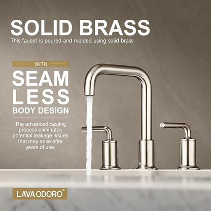 3 Hole Bathroom Faucet, Chrome Solid Brass Bathroom Faucet | 8 inch Widespread Bathroom Faucet, 2 Handle Bathroom Faucets with Drain Assembly Supply Line, Vanity Sink Faucet BF503-C