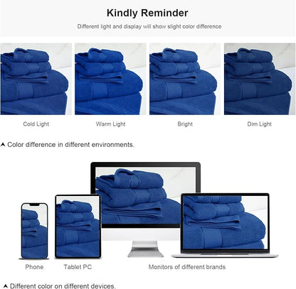 COZYART Bath Towel Set 6 PCS, Royal Blue Luxury 100% Turkish Cotton 650GSM | Soft Absorbent Quick Dry, OEKO‑Tex 100 Cert. Zero Twist Ring Spun Cotton, Plush Fluffy, Breathable Hotel Quality Towels Set