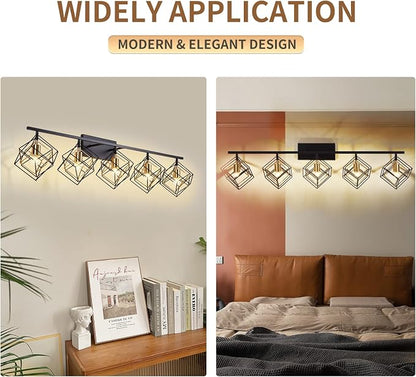 Bathroom Vanity Light with 5 Bulbs Bathroom Light Fixtures Over Mirror with Rotatable 5 Cube Shades Modern Wall Mounted Matte Black
