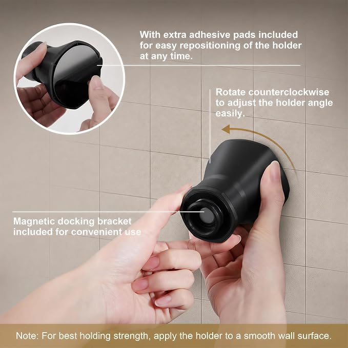 Handheld Shower Head with Magnetic Docking System | 9-Function High Pressure Detachable Shower Head, 5-inch Showerhead with 72 Inch Hose, Remote Dock, Matte Black, SH180-MB-D