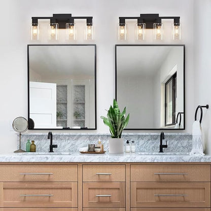 Black Vanity Lights for Bathroom 4 Light Bathroom Vanity Light Classic Bathroom Lighting Fixtures Over Mirror Farmhouse Vanity Lights with Clear Glass Shade