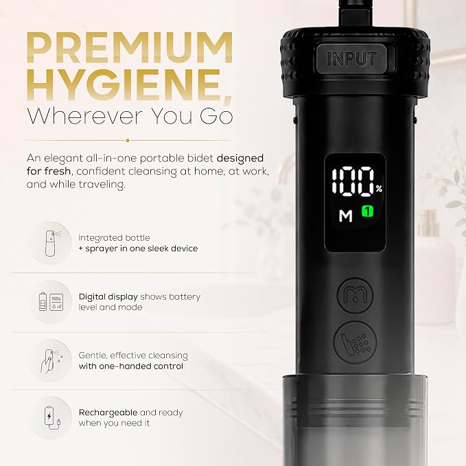 Portable Rechargeable Bidet for Travel Electric Waterproof Handheld Travel Bidet Sprayer, Personal Hygiene Cleaner for Women Men and Baby Care, Black