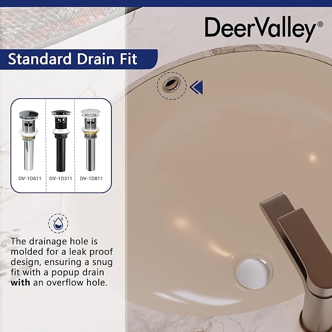 DeerValley DV-1U303BN Bone Undermount Bathroom Sink 18'' x 15'' Oval Ceramic Sink Bathroom Vessel Sink with Overflow Hole