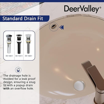 DeerValley DV-1U303BN Bone Undermount Bathroom Sink 18'' x 15'' Oval Ceramic Sink Bathroom Vessel Sink with Overflow Hole