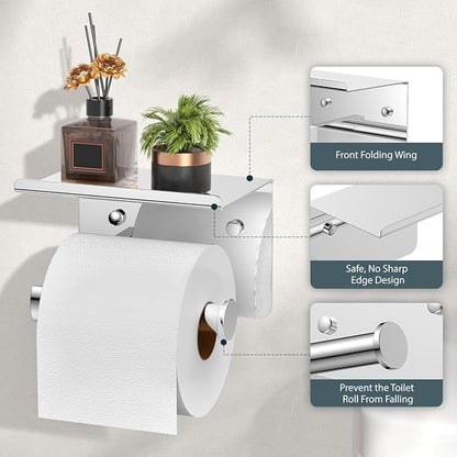 FORIOUS Bathroom Accessories, 5-Piece Bathroom Hardware Set - 24" Towel Bar | Chrome | Towel Hooks, Towel Racks for Bathroom, Toilet Paper Holder With Shelf & Towel Ring | SUS304 Stainless Steel