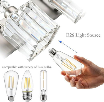 Ralbay Brushed Nickel Bathroom Vanity Light Crystal Modern 5 Light Bathroom Wall Lighting Fixtures Over Mirror