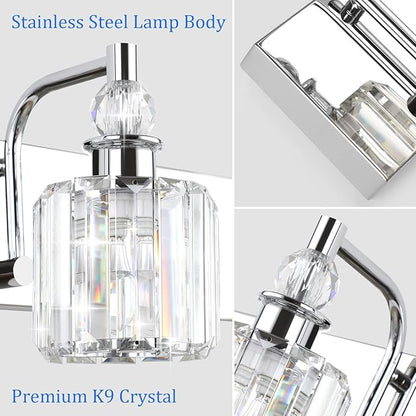 Ralbay Crystal Vanity Lights 6 Light 48" Modern Crystal Bathroom Lights Fixtures Over Long Mirror Stainless Steel Chrome Vanity Light for Bathroom Wall Lights Fixtures