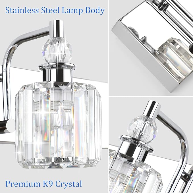 Ralbay Modern Crystal Vanity Lights 5 Light 40" Modern Crystal Bathroom Lights Fixtures Over Mirror Stainless Steel Chrome Vanity Light for Bathroom Wall Lights Fixtures