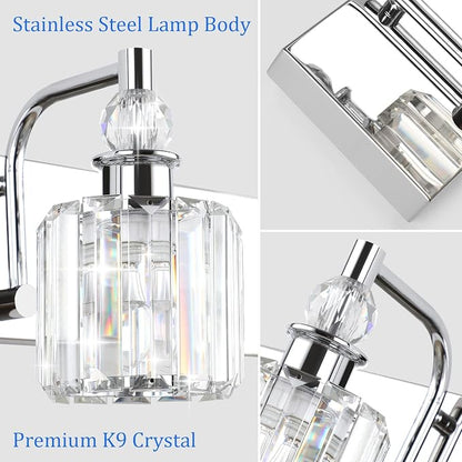 Ralbay Modern Crystal Vanity Lights 5 Light 40" Modern Crystal Bathroom Lights Fixtures Over Mirror Stainless Steel Chrome Vanity Light for Bathroom Wall Lights Fixtures