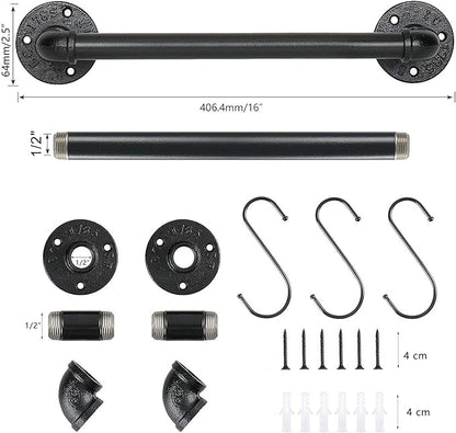 Industrial Pipe Towel Rack Towel Bar, Heavy Duty Wall Mounted Rustic Farmhouse Bath Towel Holder for Bathroom (Black, 16 inch)