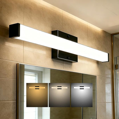 36in LED Bathroom Vanity Light(3000K/4000K/5000K, Brightness Dimmable), 15W Black Bathroom Light Fixtures Over Mirror, IP44 Modern Bath Vanity Light Bar 120V, ETL Listed