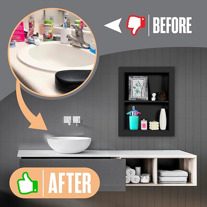 Houseables Recessed Medicine Cabinet, Recessed Wall Niche, in Wall Medicine Cabinet, Bathroom Niche, Insert for Drywall, Between Studs Shelf Replacement, Without Mirror, No Mirror, 14x18 ID, 16x20 OD