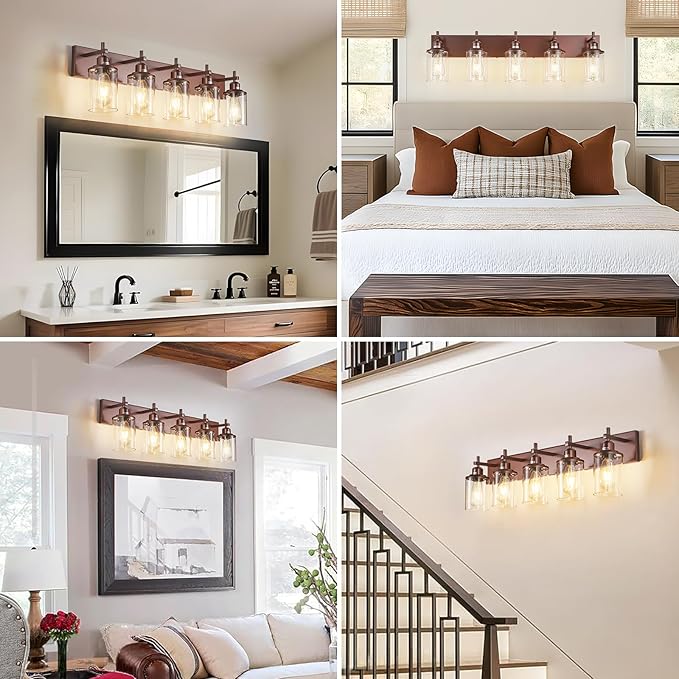5-Light Bronze Bathroom Light Fixtures Over Mirror,Modern Bathroom Vanity Light with Clear Glass Shade, Wall Sconce for Bathroom Hallway Cabinet Bedroom Kitchen Living Room Foyer E26 Base