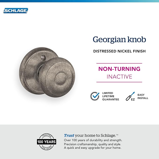 SCHLAGE Knob Non-Turning Lock, Distressed Nickel (F170 GEO 621)