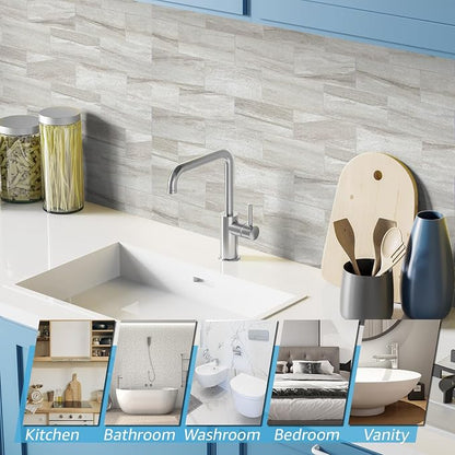 Art3d 102-Pack Peel and Stick Backsplash on Subway Tile, Biege Marble | 3 x 6 in, PVC, Self Adhesive, Waterproof, Traceless Peel, Modular Splicing, Ideal for Vanities, Bathrooms
