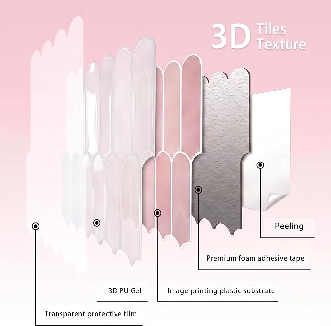 Arttown Peel and Stick 3D Wall Backsplash, 10-Sheet, 12" × 12" Coral Pink | Subway Tile Self Adhesive Thicker Design Wall Tiles Panel Wallpaper for Rental Housing Kitchen Bathroom Balcony