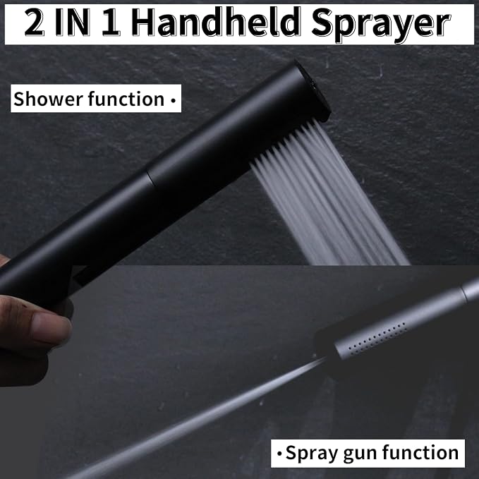 AYIVG Matte Black Finish Round Brass 2 In 1 Function High Pressure Handheld Shower Head Sprayer Hand Shower Wand with 59 Inch Hose For Bathroom Shower System