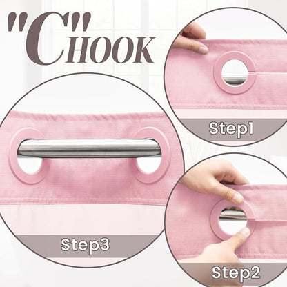 SORTTO No Hook Slub Shower Curtain with Liner, 71x74, Pink | Snap in Liner, 3 in 1, Bamboo Texture, Hotel Style, Waterproof Fabric, Mesh Top Window, Corner Magnets, Machine Washable