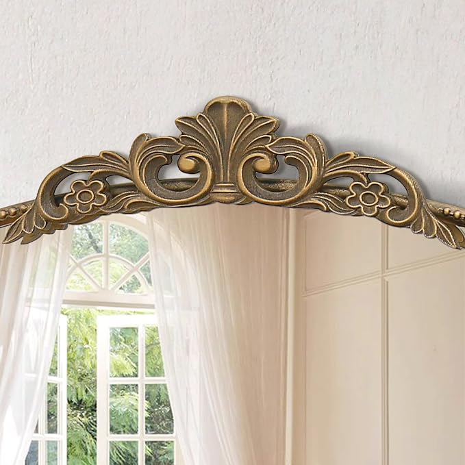 Micasso Vintage Gold Arched Mirror: 36"x29" Baroque Antique Wall Mirror | Traditional Ornate French Decorative Wall Mirror for Bedroom/Bathroom/Entryway/Hallway/Dresser/Vanity/Mantel/Nightstand