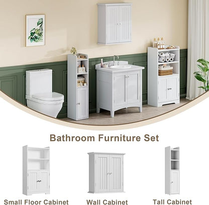 ChooChoo Small Bathroom Storage Cabinet, 7.1“W * 7.9”D Corner Floor Cabinet with Door and Adjustable Shelf, Narrow Toilet Paper Cabinets, Slim Bathroom Organizers for Small Spaces and Bathroom, White