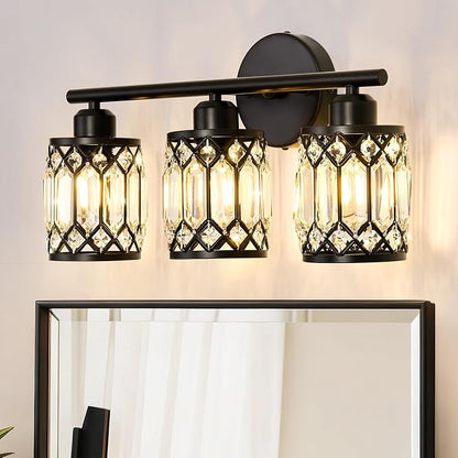 CVKASH 3 Light Bathroom Vanity Light Fixture Over Mirror Black Vintage Vanity Lights with Glass Shade Farmhouse Wall Sceonce for Bedroom Dressing Room Living Room Hallway Cabinet