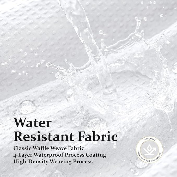Waffle Shower Curtain 256 GSM Heavy Duty Fabric 72"x72" White | Thick Textured Cloth, Weighted Hem, Water Repellent Washable, Hotel Luxury Polyester Shower Curtain Set for Bathroom 12 Hooks